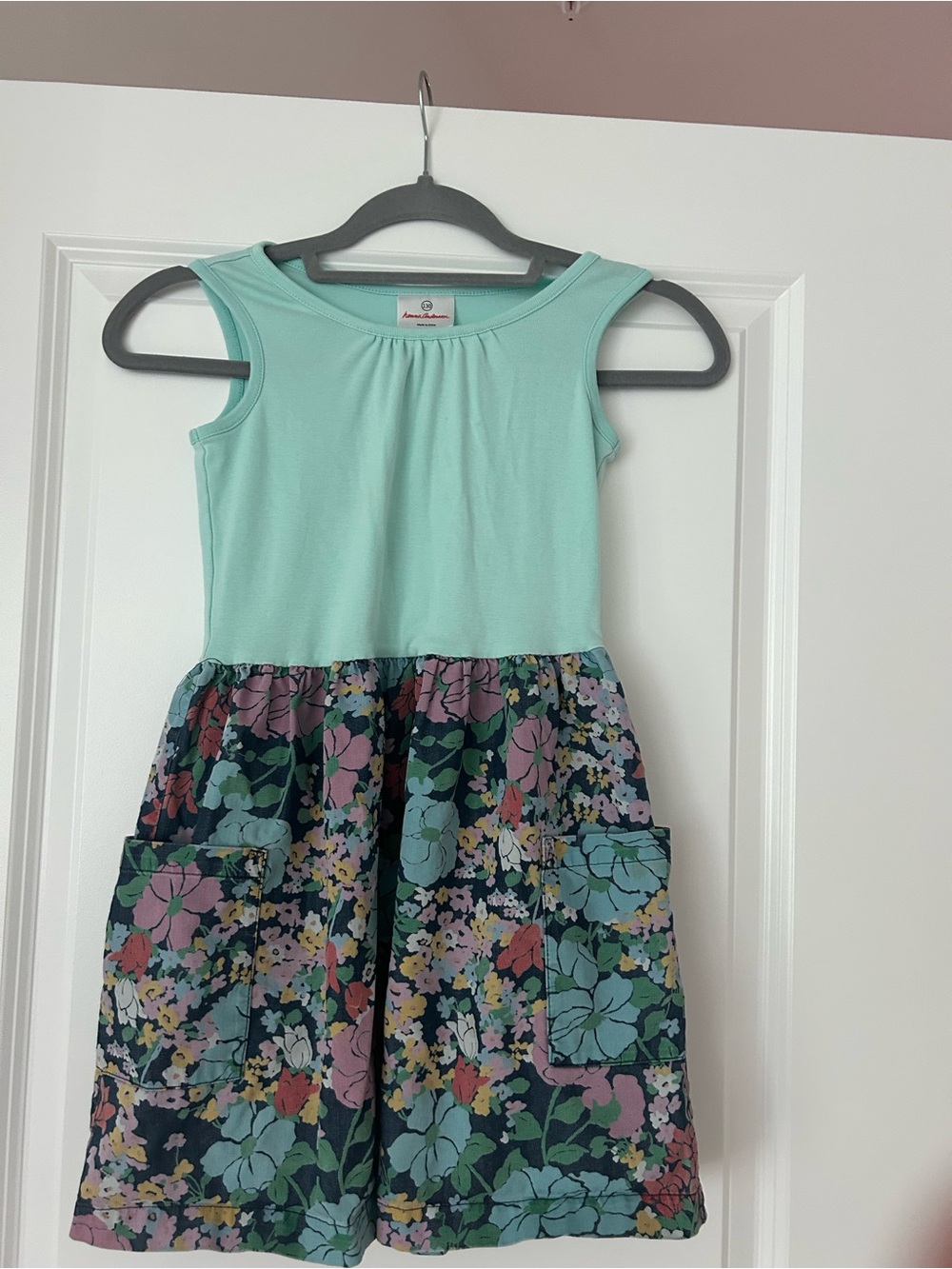 Hanna Andersson Mint Tank Dress with Navy Floral Skirt